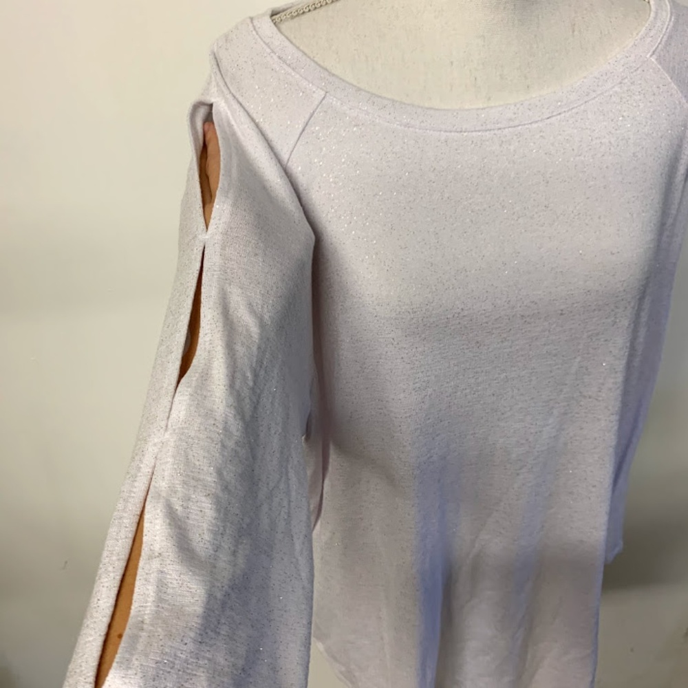 NWT Jennifer Lopez White Glitter Cut Out Arm Top - Picture 3 of 8